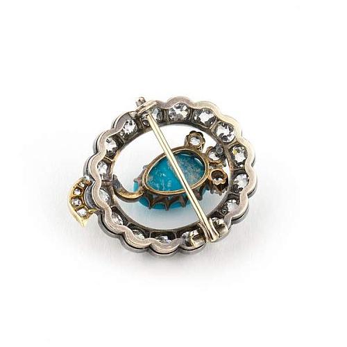 Брошь с бриллиантами и бирюзой