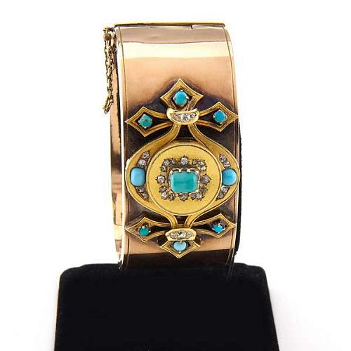 Браслет с бриллиантами, алмазами и бирюзой