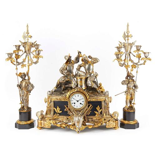 Часовой, каминный гарнитур "Воины играющие в кости"