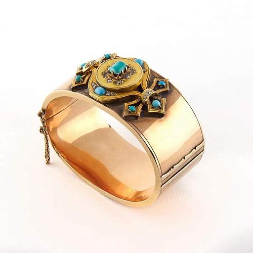 Браслет с бриллиантами, алмазами и бирюзой