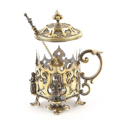 Подстаканник крышкой и ложкой в «русском стиле». Сазиковь.