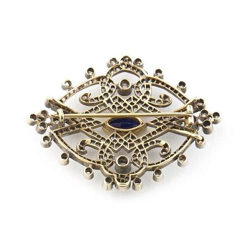 Брошь с бриллиантами, алмазами и сапфиром