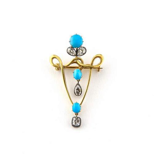 Подвеска-брошь с бриллиантами и бирюзой