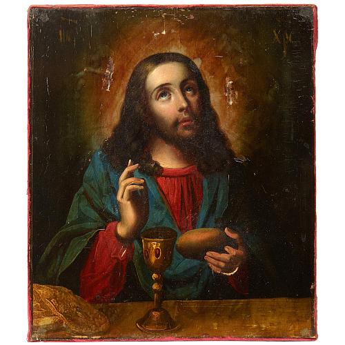 Икона в окладе "Спас Вседержитель, благословляющий хлеб и вино".