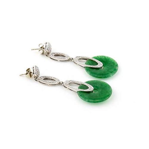 Серьги с бриллиантами и нефритом природным