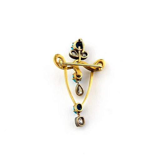 Подвеска-брошь с бриллиантами и бирюзой