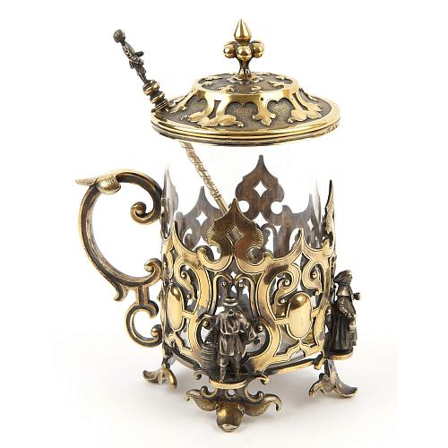 Подстаканник крышкой и ложкой в «русском стиле». Сазиковь.