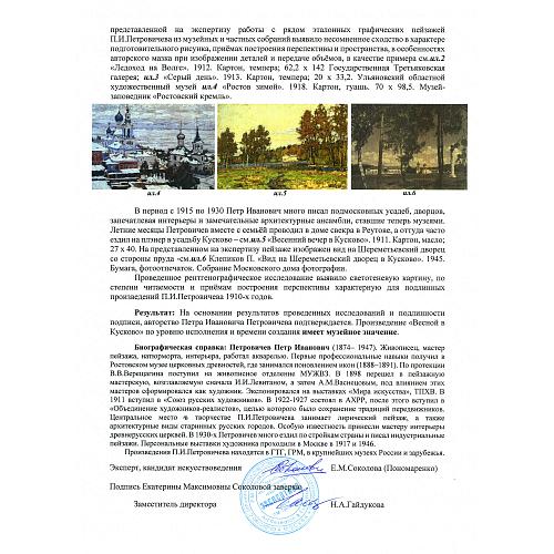 Экспертное заключение НИНЭ им. П. М. Третьякова.