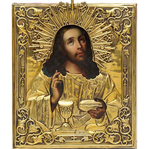 Икона в окладе "Спас Вседержитель, благословляющий хлеб и вино".